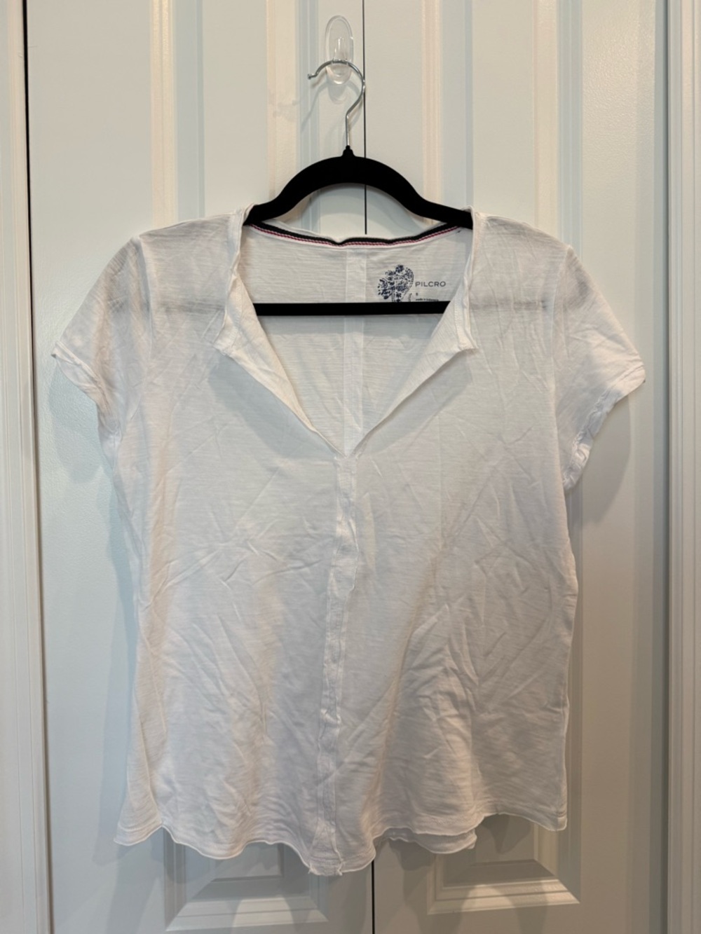 NWOT Anthropologie Pilcro White Short Sleeve Spliced-Neck Tee - Picture 3 of 6
